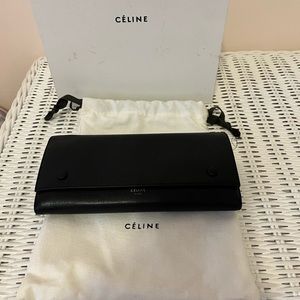 Celine Continental Bi-Colour Wallet Black leather with yellow interior
